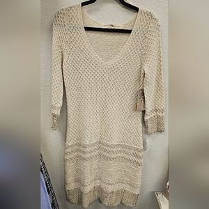 RACHEL Rachel Roy Cream Long Sleeve Crochet Dress